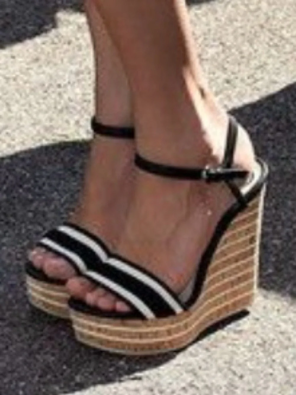 Gucci Black and Cream Wedge Sandals with Ankle Strap